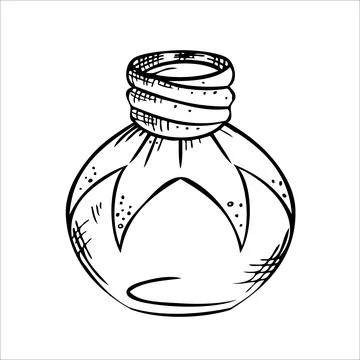 Isolated vector bottle. Line art empty transparent glass vial, bottle, jar. Stock Illustration