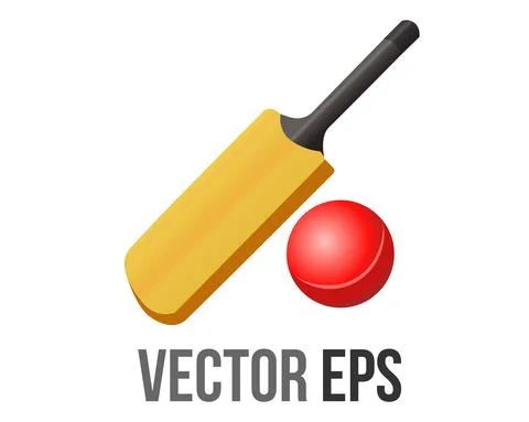 Isolated vector brown cricket bat and red ball icon Stock Illustration