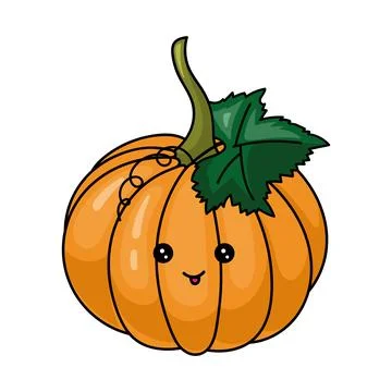Isolated vector cartoon orange pumpkin with kawaii face on white background.  Stock Illustration