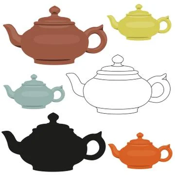 Isolated vector ceramic teapots set. Abstract design logo. Stock Illustration