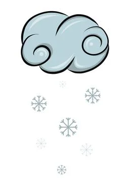 Isolated vector composition of clouds and falling snowflakes in cartoon style Stock Illustration