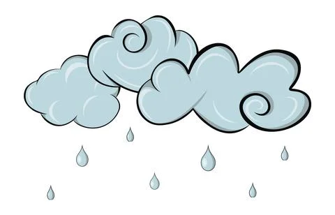 Isolated vector composition of rain clouds and raindrops in cartoon style Stock Illustration