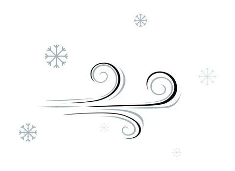 Isolated vector composition of wind and flying snowflakes in cartoon style Stock Illustration