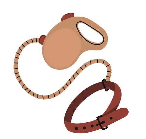 Isolated vector element. A collar and a leash with a tape measure for a dog Stock Illustration