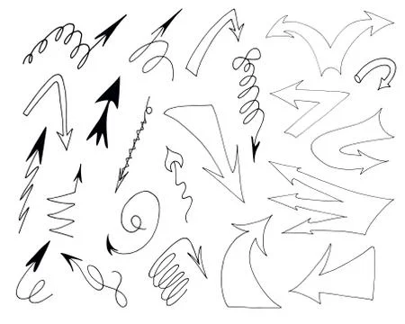 Isolated vector hand drawn arrows set on a white background. Stock Illustration