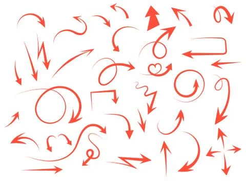 Isolated vector hand drawn arrows set on a white background. Stock Illustration