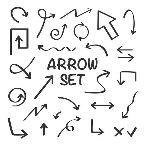 Isolated vector hand drawn arrows set on a white background Illustrazione stock