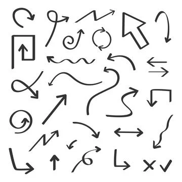 Isolated vector hand drawn arrows set on a white background Stock Illustration