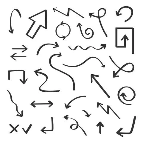 Isolated vector hand drawn arrows set on a white background Stock Illustration