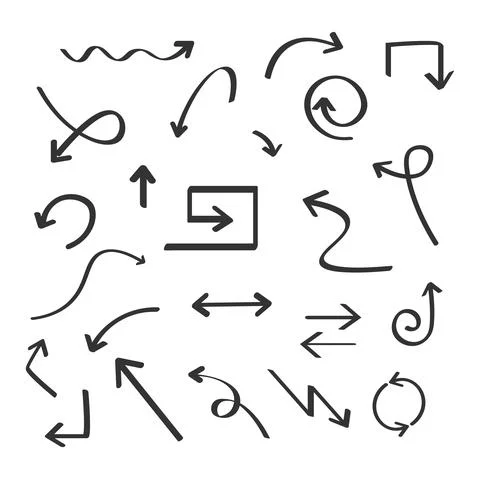 Isolated vector hand drawn arrows set on a white background Illustrazione stock