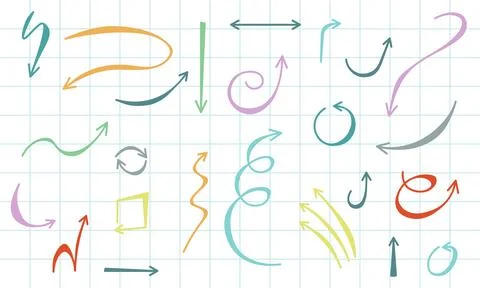 Isolated vector hand drawn arrows set on a white background Stock Illustration