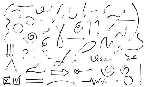 Isolated vector hand drawn arrows set on a white background Stock Illustration