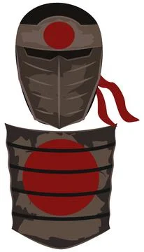 Isolated vector icon of a stylized Japanese ninja mask Menpo and torso Stock Illustration