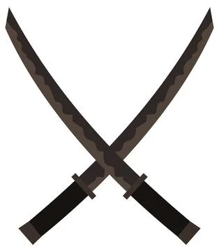 Isolated vector icon of two crossed Japanese curved swords - Katanas or Ninja Stock Illustration