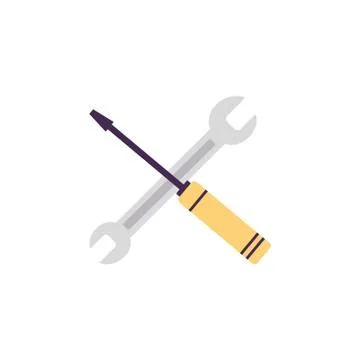 Isolated vector icons of spanner wrench and screwdriver with yellow handle Stock Illustration