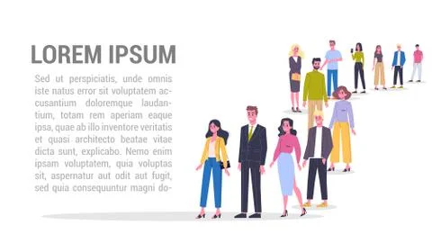 Isolated vector illustration of big queue of standing people. イラスト素材