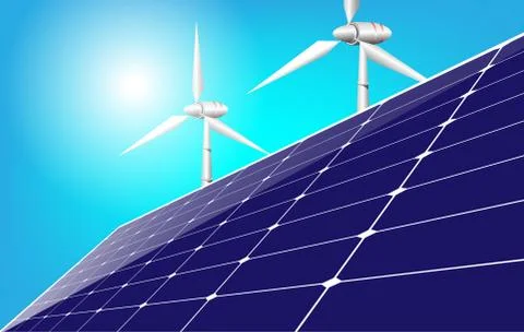 Isolated vector illustration of clean electric energy from renewable sources  Stock Illustration