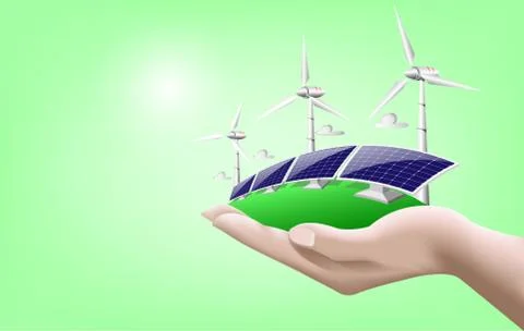 Isolated vector illustration of clean electric energy from renewable sources  Stock Illustration
