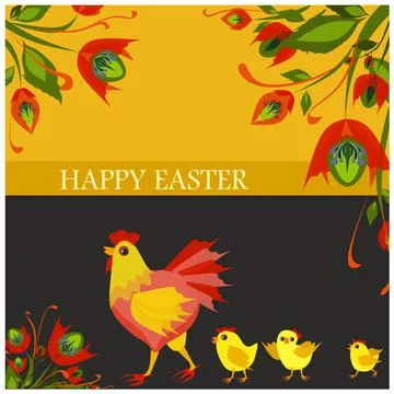 Isolated vector illustration with cute hen and three little chickens Illustrazione stock