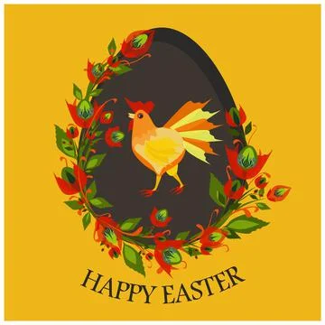 Isolated vector illustration with cute rooster painted on Easter egg Illustrazione stock