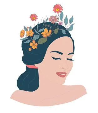 Isolated vector illustration face of relaxed smiling female woman Stock Illustration
