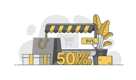 Isolated vector illustration in flat style with outline for online shopping Stock Illustration