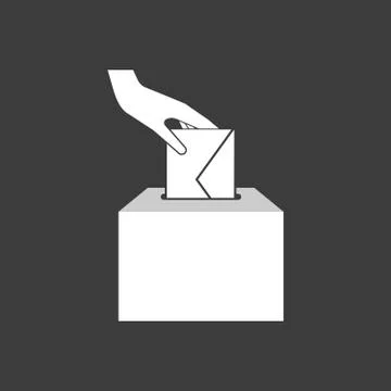 Isolated vector illustration of  a hand inserting an envelope in a ballot box Stock Illustration