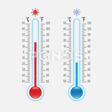 Isolated vector illustration temperature thermometer. Celsius, Fahrenheit scales Stock Illustration