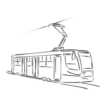 Isolated vector illustration of a tram. Public urban transportation. Hand dra Illustrazione stock