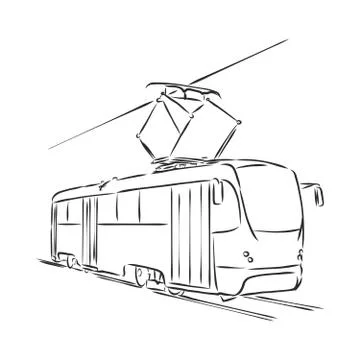 Isolated vector illustration of a tram. Public urban transportation. Hand dra Stock Illustration