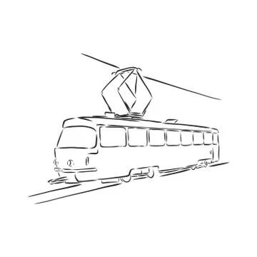 Isolated vector illustration of a tram. Public urban transportation. Hand dra Stock Illustration