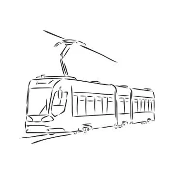 Isolated vector illustration of a tram. Public urban transportation. Hand dra Stock Illustration