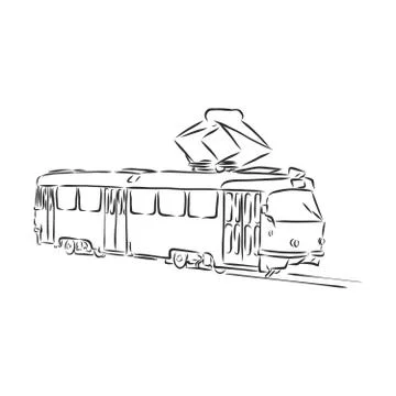 Isolated vector illustration of a tram. Public urban transportation. Hand dra Stock Illustration