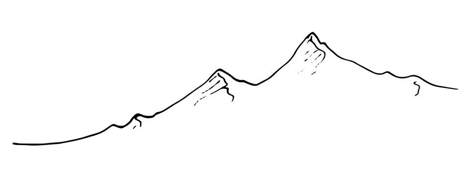 An isolated vector line is a chain of mountains. mountain peaks, drawn by hand Stock Illustration