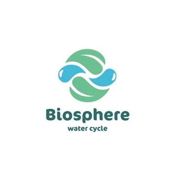 Isolated vector logo. Water cycle sign. Green leaf. Blue drops. Stock Illustration