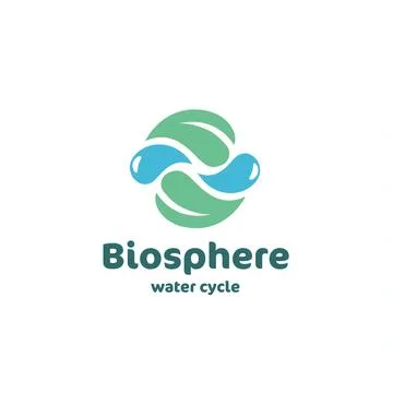 Isolated vector logo. Water cycle sign. Green leaf. Blue drops. Stock Illustration