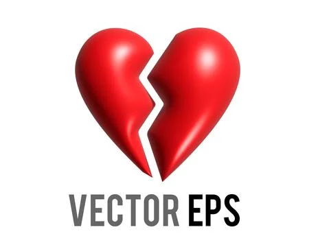 The isolated vector red love heart broken in two 3D icon, breaking heart Stock Illustration