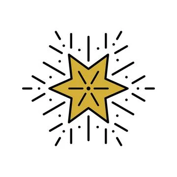Isolated vector Star Icon on white background. Gold Star with black outlines and 스톡 일러스트