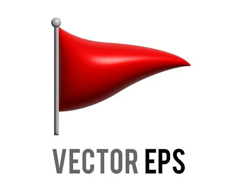 Isolated vector triangular gradient red flag 3D icon with silver pole Stock Illustration