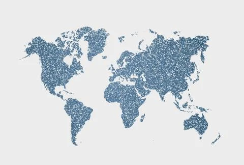 Isolated vector white and blue dotted world map on white background. Computer Stock Illustration