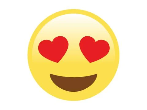 Isolated vector yellow happy face with red heart eyes flat icon Stock Illustration