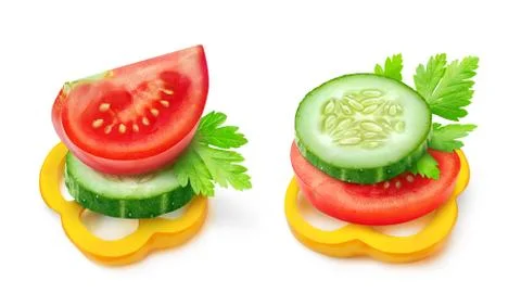 Isolated vegetable slices Foto stock