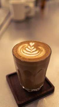 Isolated View Of Coffee Latte In A Plain Glass Cup Stock Photos