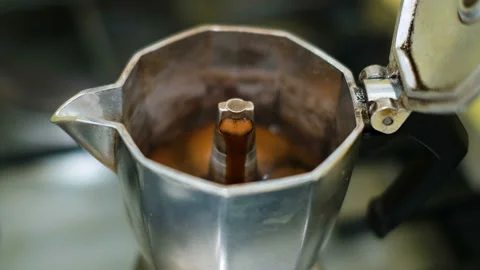 Isolated view of coffee moka machine,caffeine addiction,morning breakfast Stock Footage 144144444