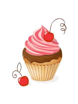 Isolated violet cupcake with cherry Stock Illustration