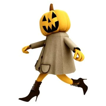 Isolated walking halloween pumpkin witchrender illustration Stock Illustration