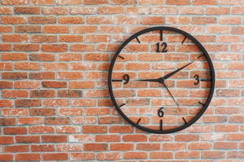 Isolated watch on rustic red brick wall background. Time measureing concept. Stock Photos