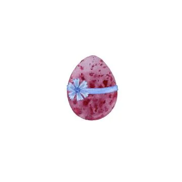 Isolated watercolor illustration of a red easter egg with a blue flower Stock Illustration