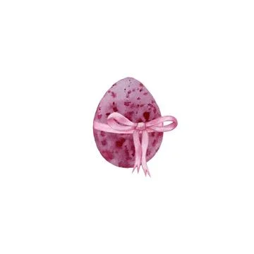 Isolated watercolor illustration of a red easter egg with a pink bow Stock Illustration