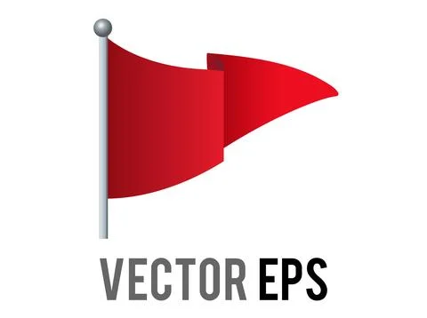 Isolated waving triangular gradient red flag icon with silver pole 스톡 일러스트